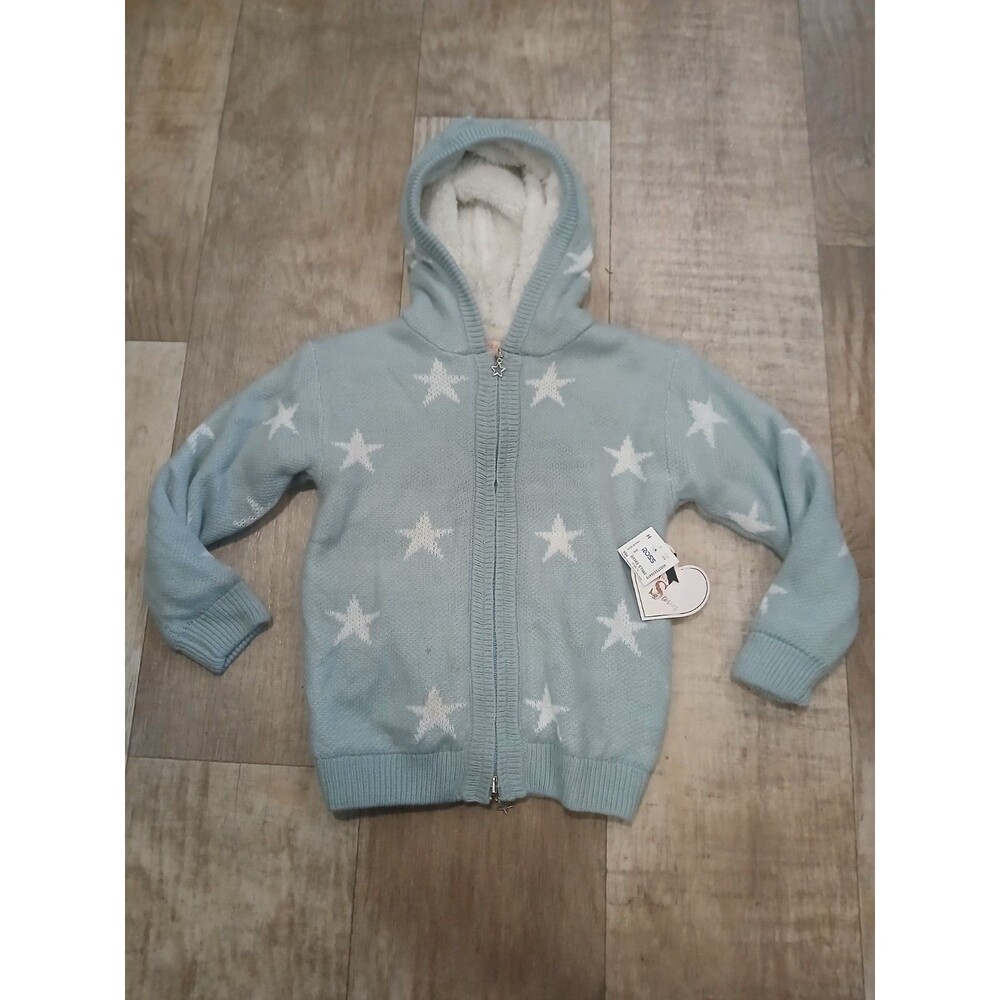 Sweet Stories Girls Knit Blue Star Hoodie Sweater Jacket Full Zip Size 7/8 Small